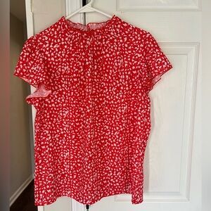 Coral Orange and White Printed Flutter Sleeve Top Blouse Chiffon Women M
